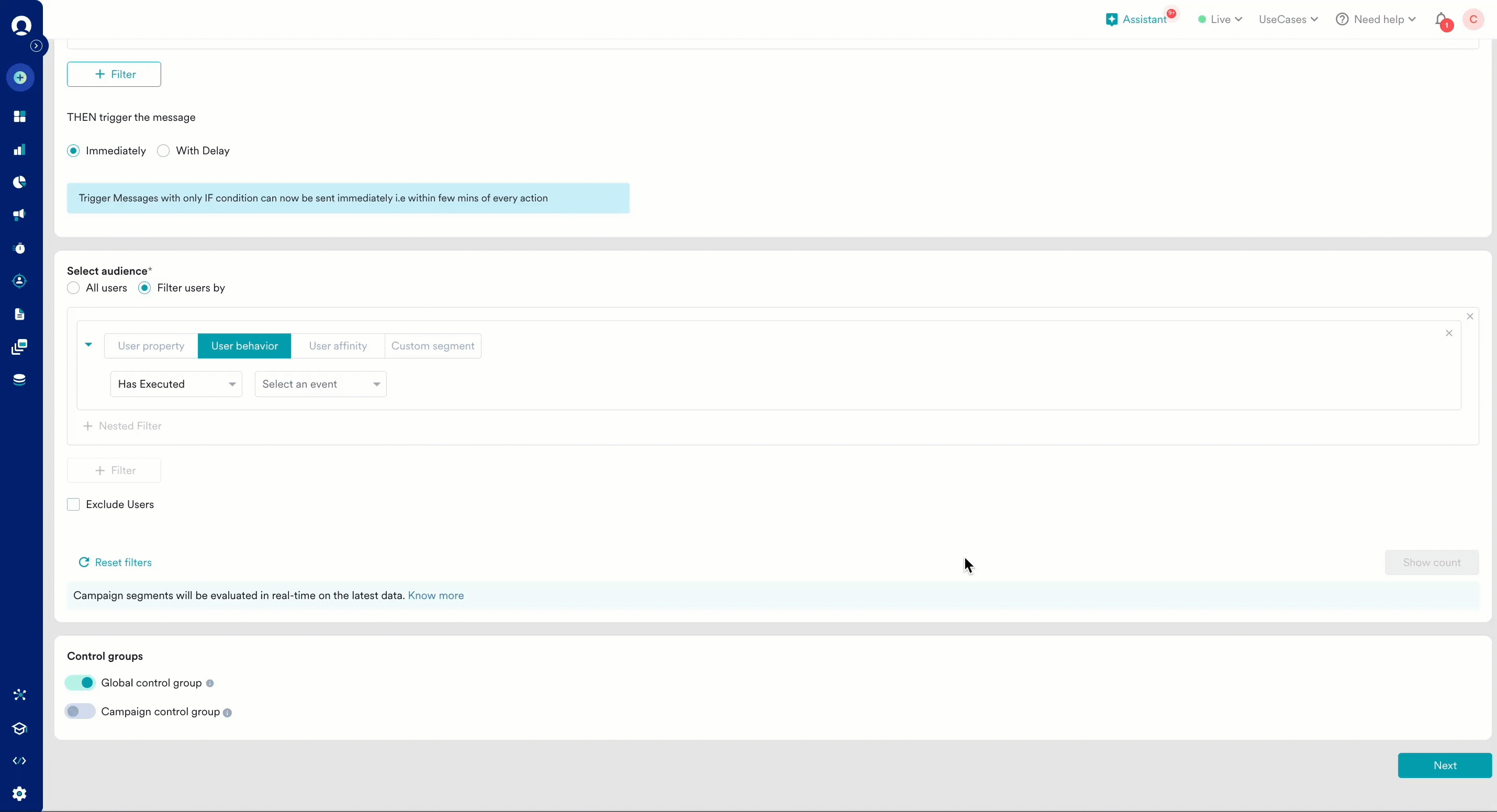 キャンペーンにリアルタイムセグメントを適用する